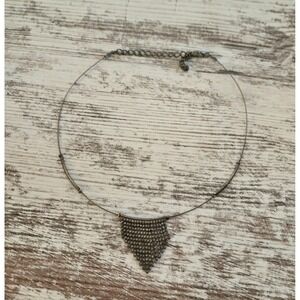 Vintage Silver Tone Wire Choker Necklace Beaded Fringe Pendant Statement Jewelry